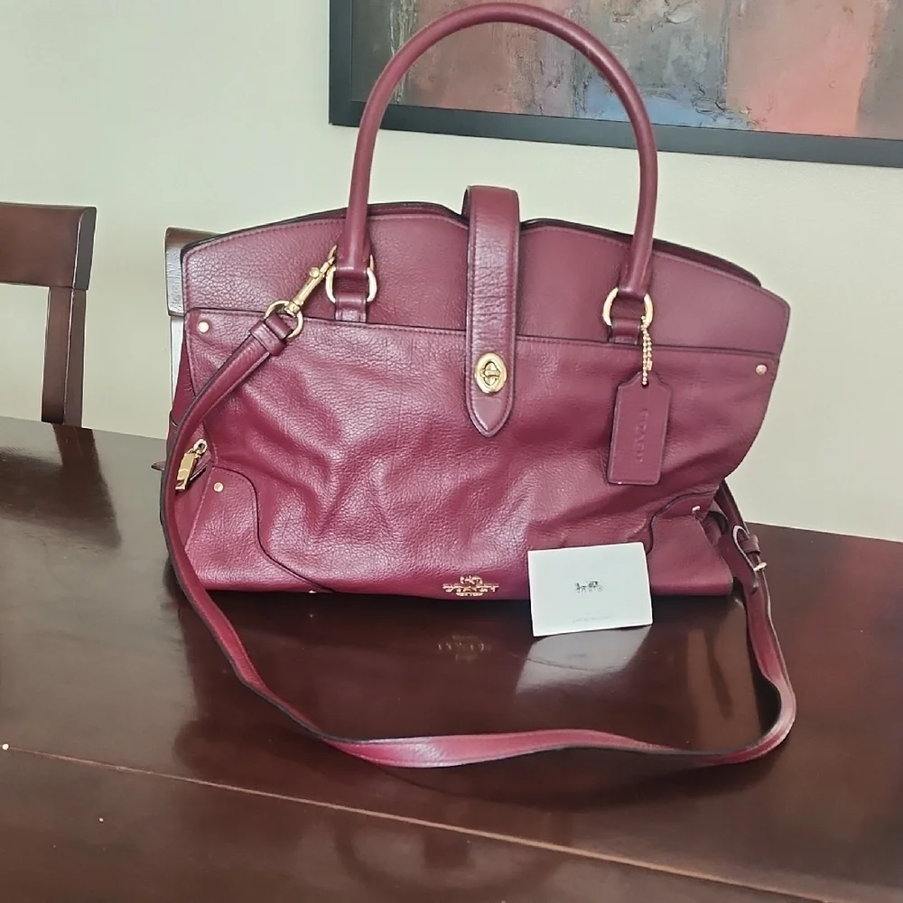 Coach Plum Pebbled Leather Satchel Crossbody Bag EUC